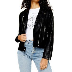 Topshop Teddy Faux Leather Biker Jacket